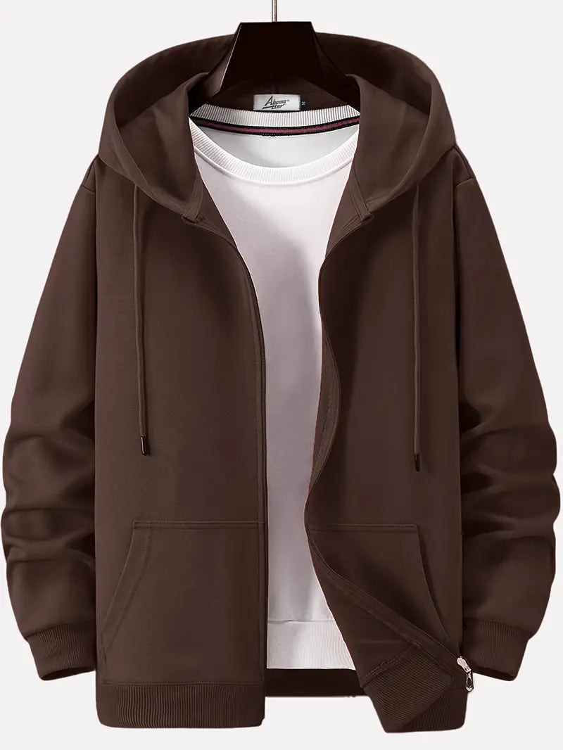 Eveloria Herren Hoodie Full-Zip mit Kordelzug Braun