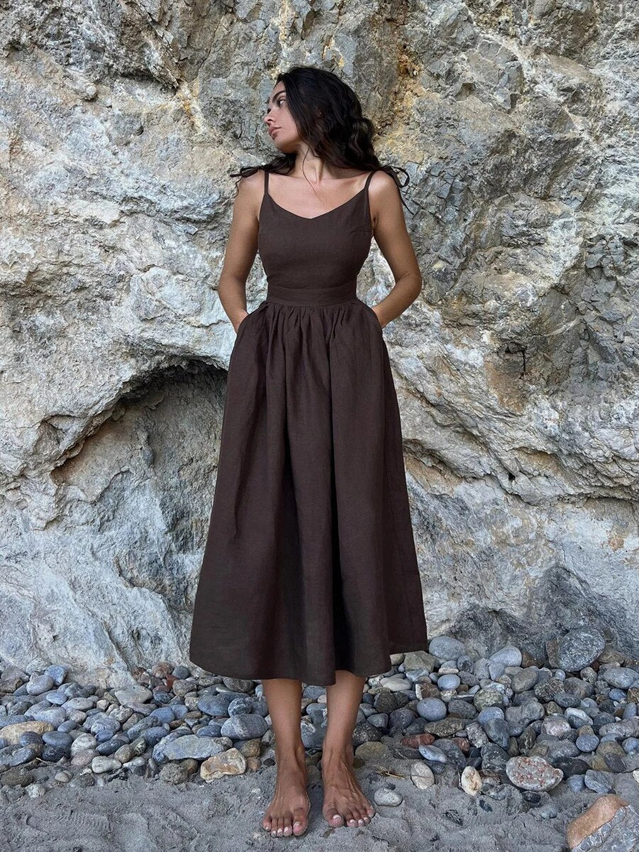 Eveloria Damen Strandkleid Rückenfrei Leicht Sommerkleid
