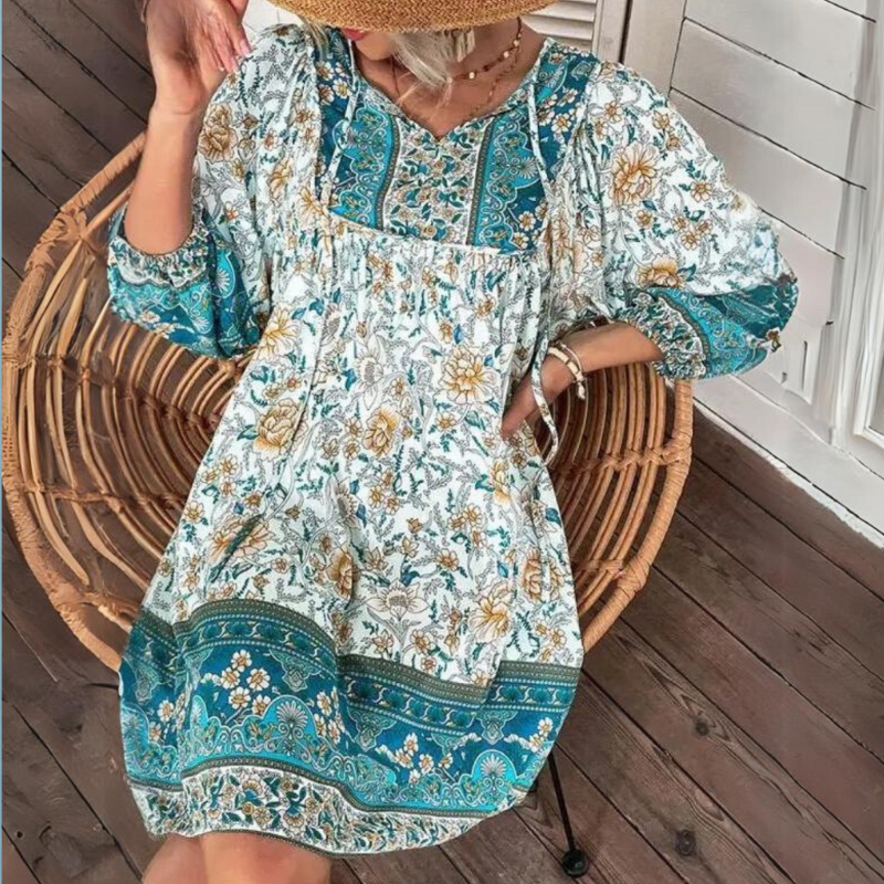 Eveloria Damen Maxikleid mit Bauchabdeckung Boho-Stil