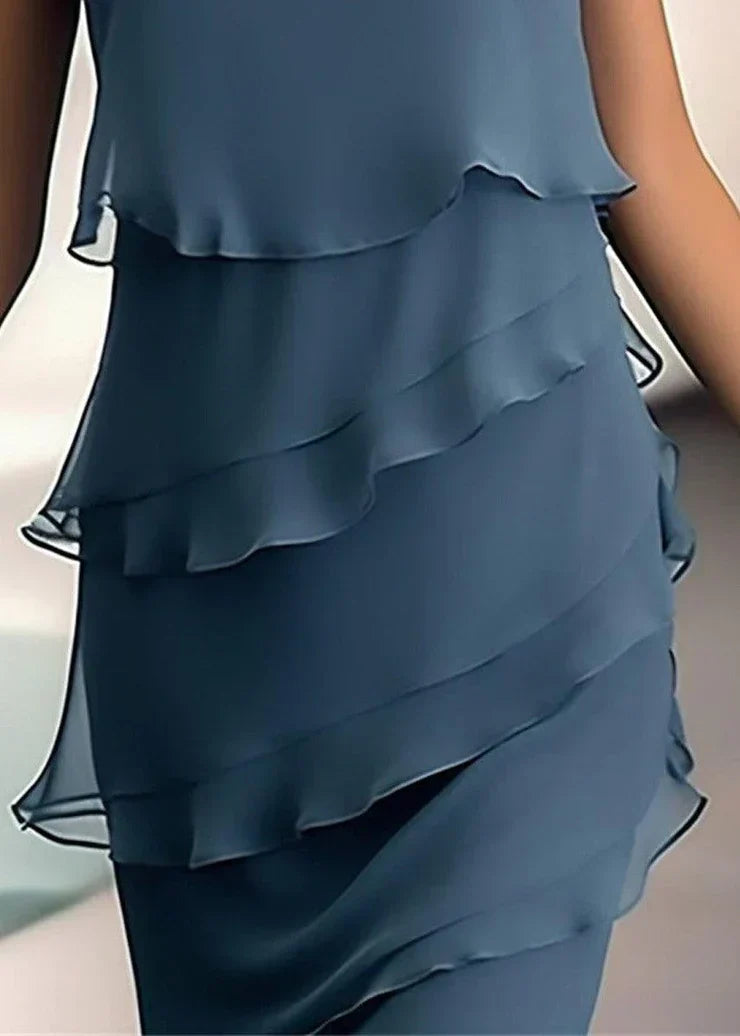 Eveloria Damen Mini Kleid Einfarbig Ärmellos Marine - Eveloria