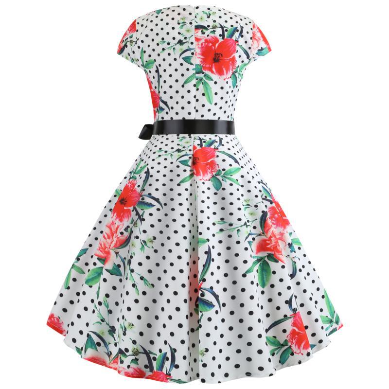 Damen Swingkleid Florales Design Polka-Dots