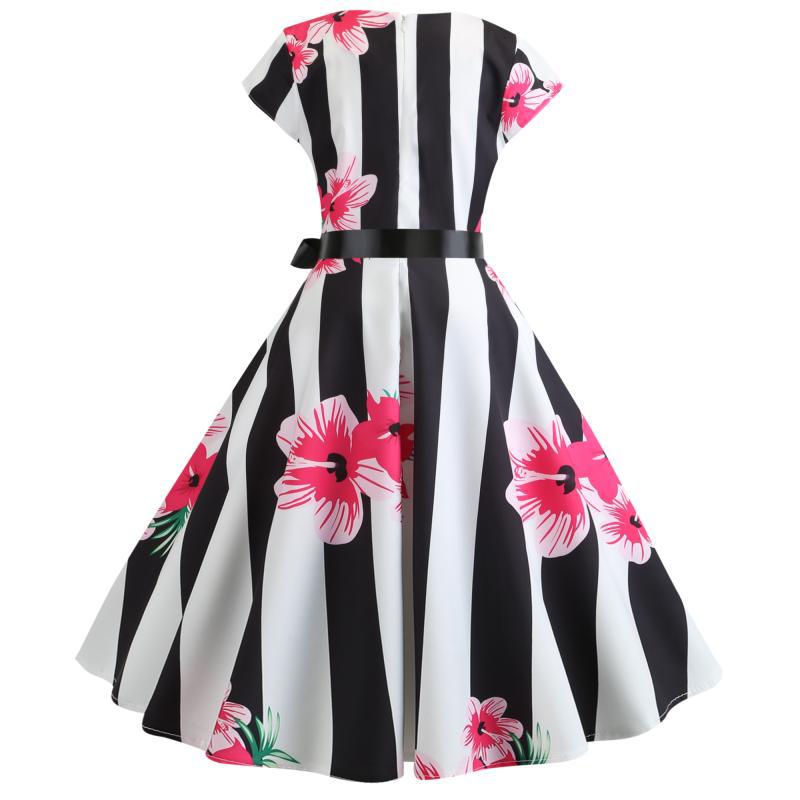 Damen Swingkleid Vintage Stil Floral Tailliert