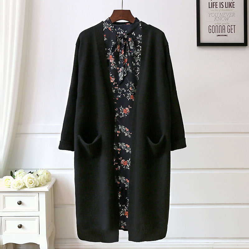 Damen Strickjacke Lang Mit Taschen Offener Schnitt Eveloria