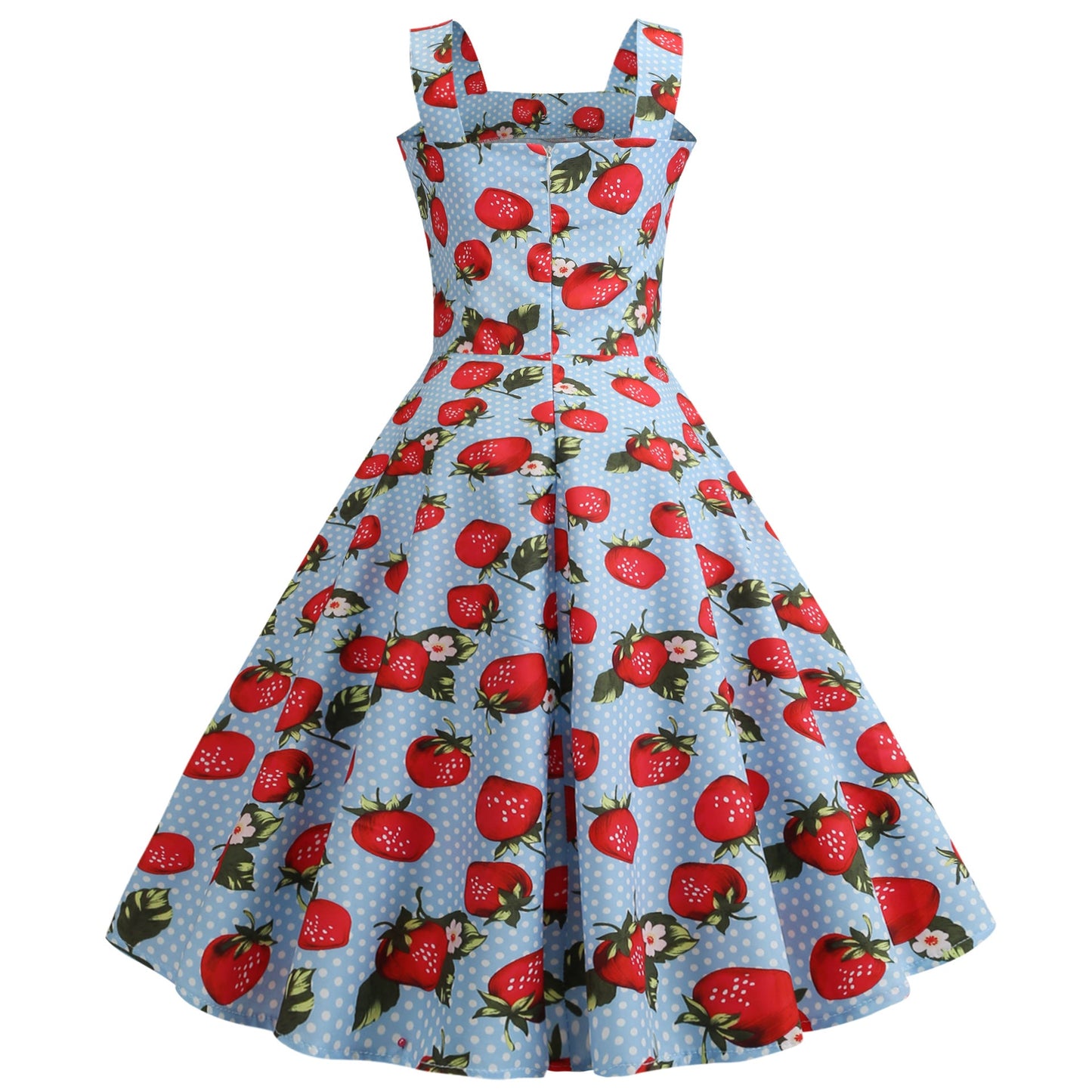 Damen Swingkleid Erdbeerdesign Schwingender Rock