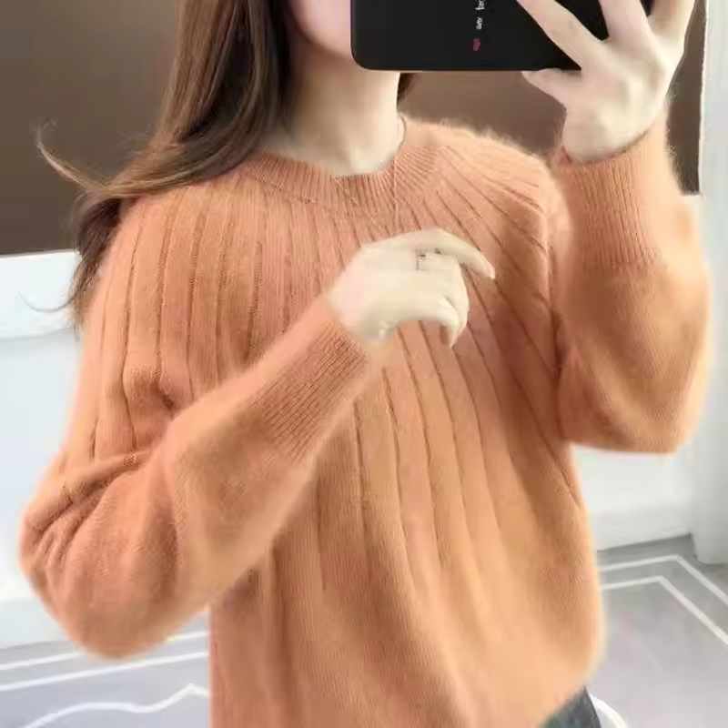 Eveloria Damen Strickpullover Kaschmirweich Rippmuster