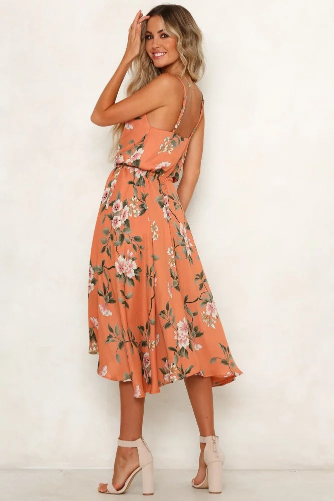 Damen Midikleid Floralmuster Leicht Blumenmuster