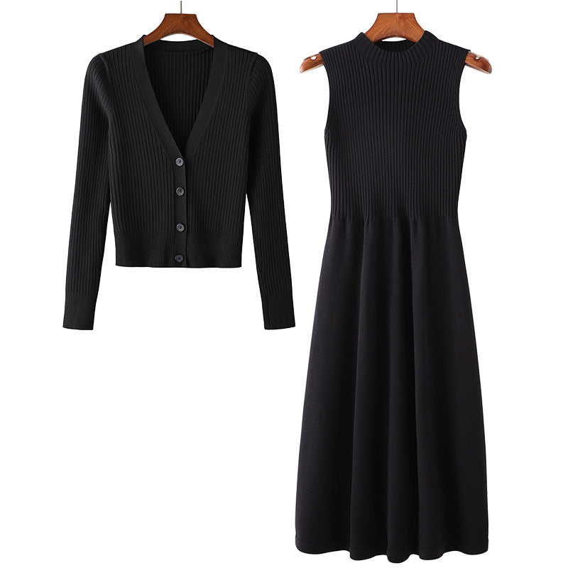 Damen Strickensemble Tailliertes Kleid Leichter Cardigan