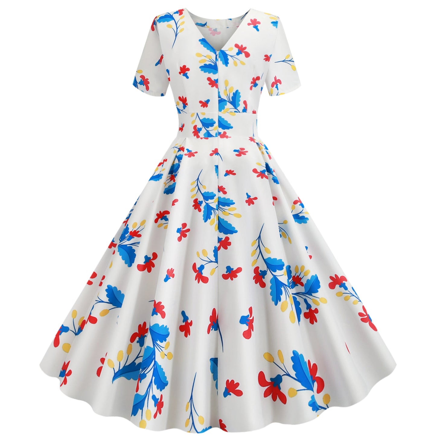 Damen Swingkleid Floraldesign Baumwolle Elegant