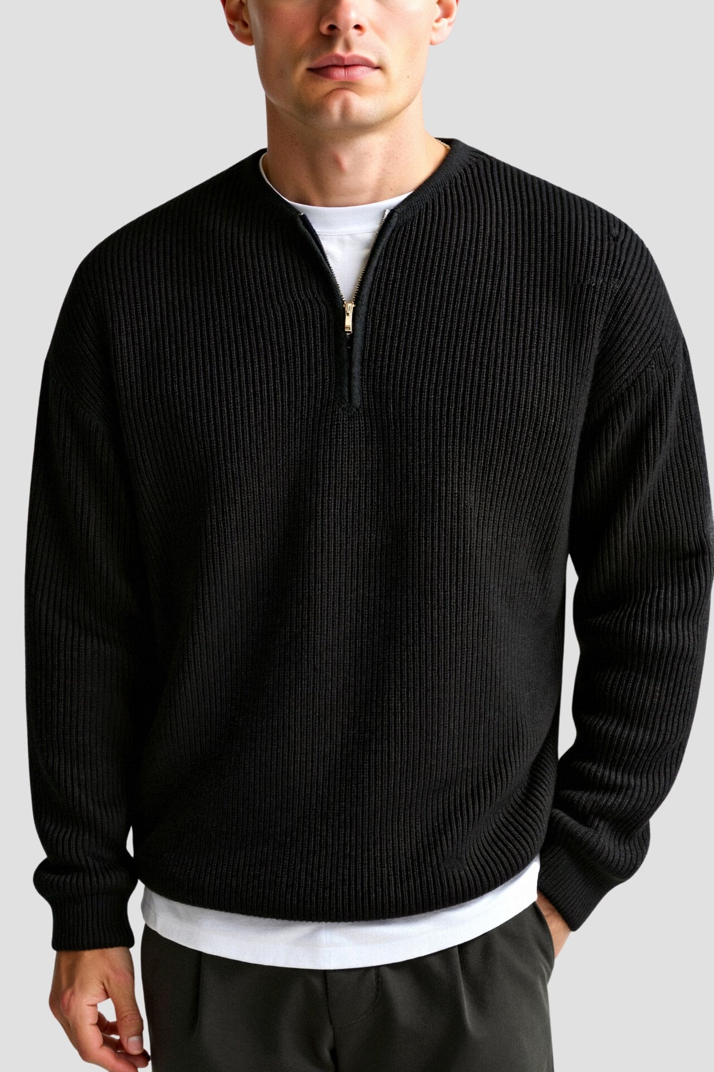 Klassischer Strickpullover Reißverschluss Zeitlos Komfortabel