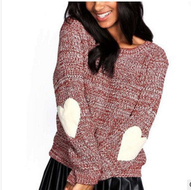 Damen Strickpullover Lässig Herzapplikationen Eveloria