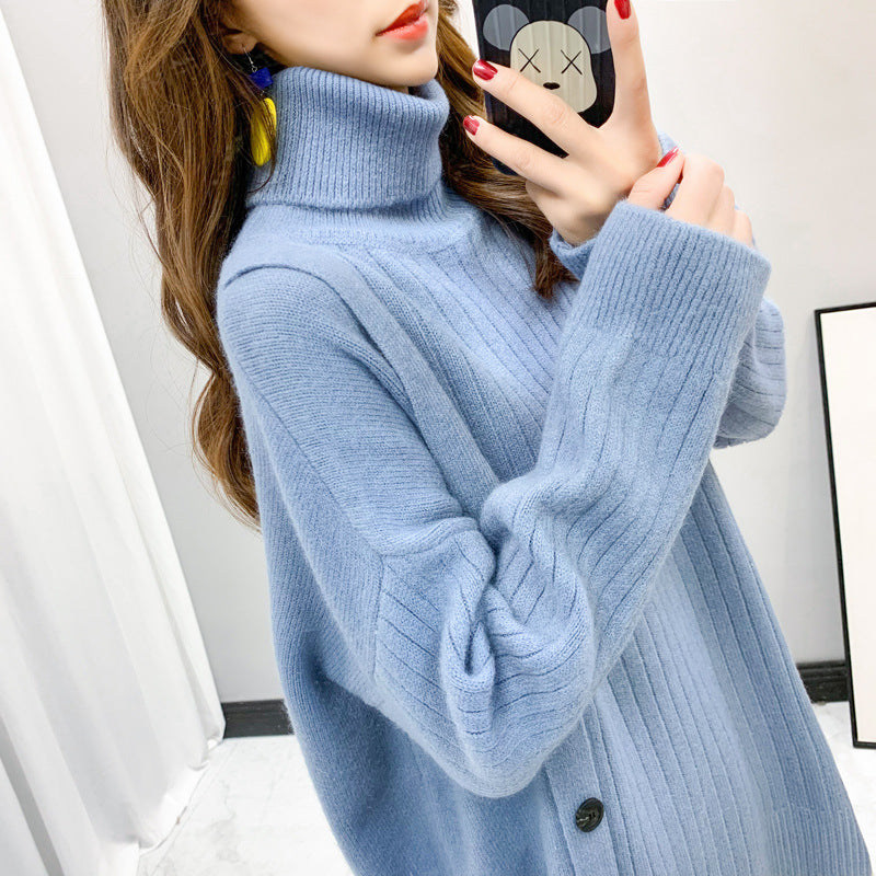 Damen Stehkragenpullover Kuschelig Knopfdetail Eveloria