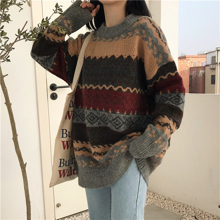 Damen Grobstrickpullover Lässiger Schnitt Bunt