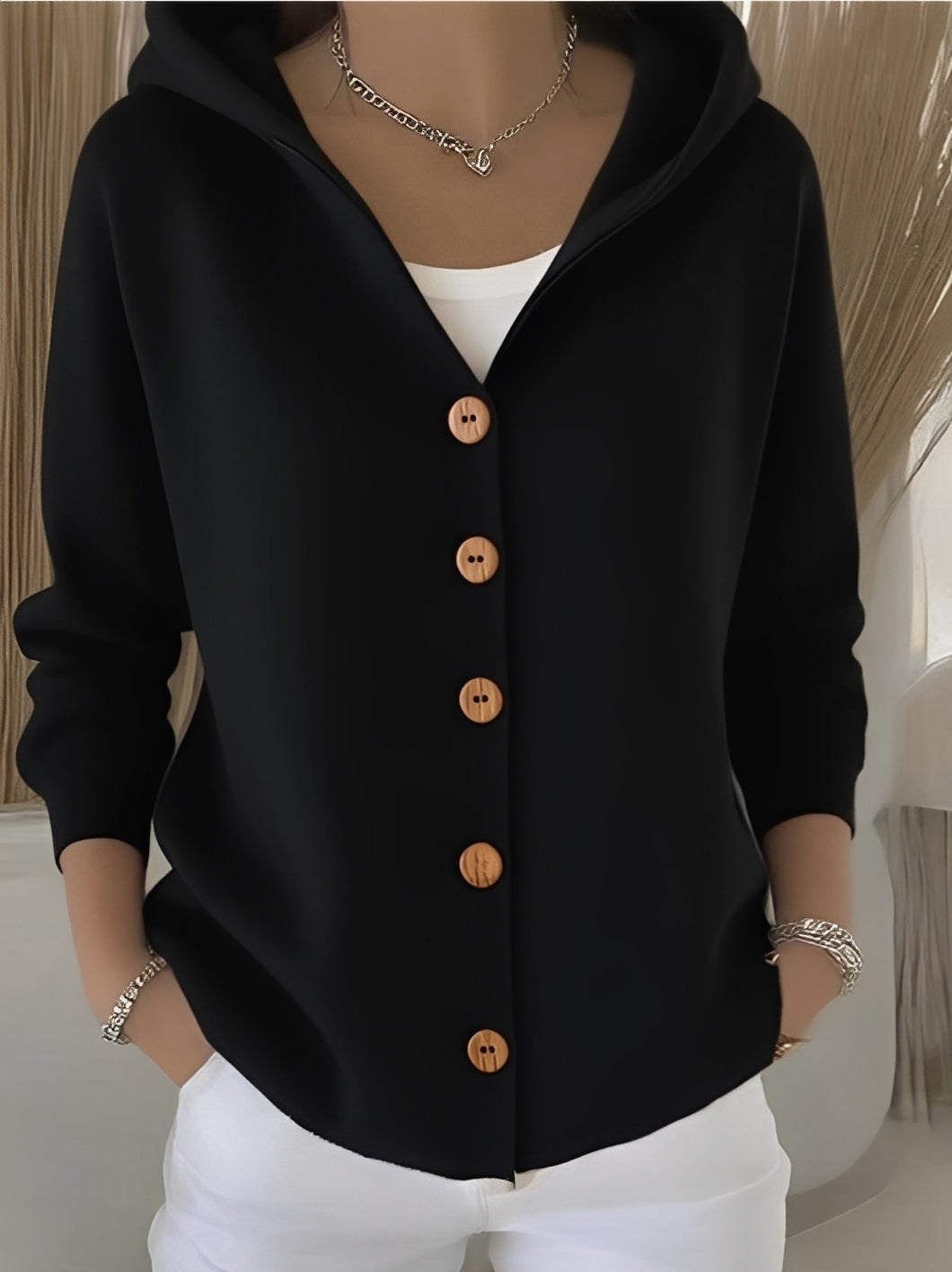 Damen Strickjacke mit Kapuze Komfortable Verarbeitung Beige