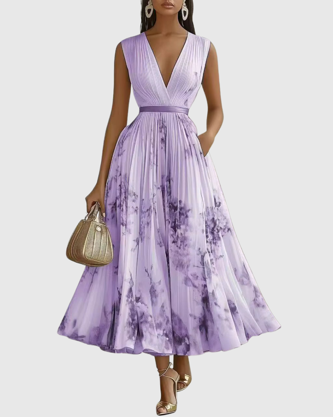 Isabella Damen Ärmelloses Midi Kleid Geplissiert Blumenmuster