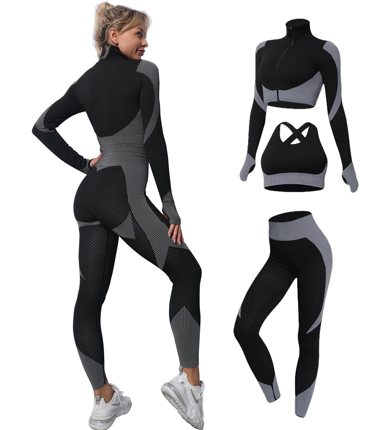 Eveloria Damen Sport-Set 3-teilig Nahtlos
