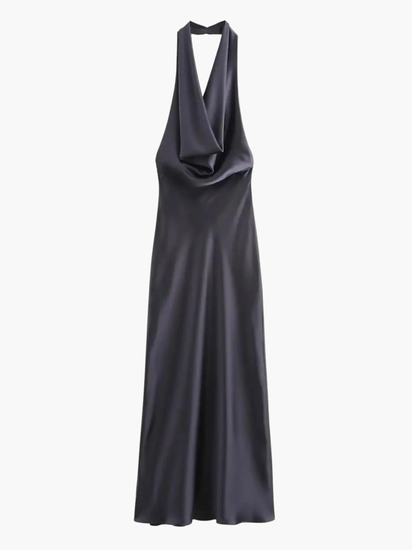 Damen Satin Maxikleid Wasserfallkragen