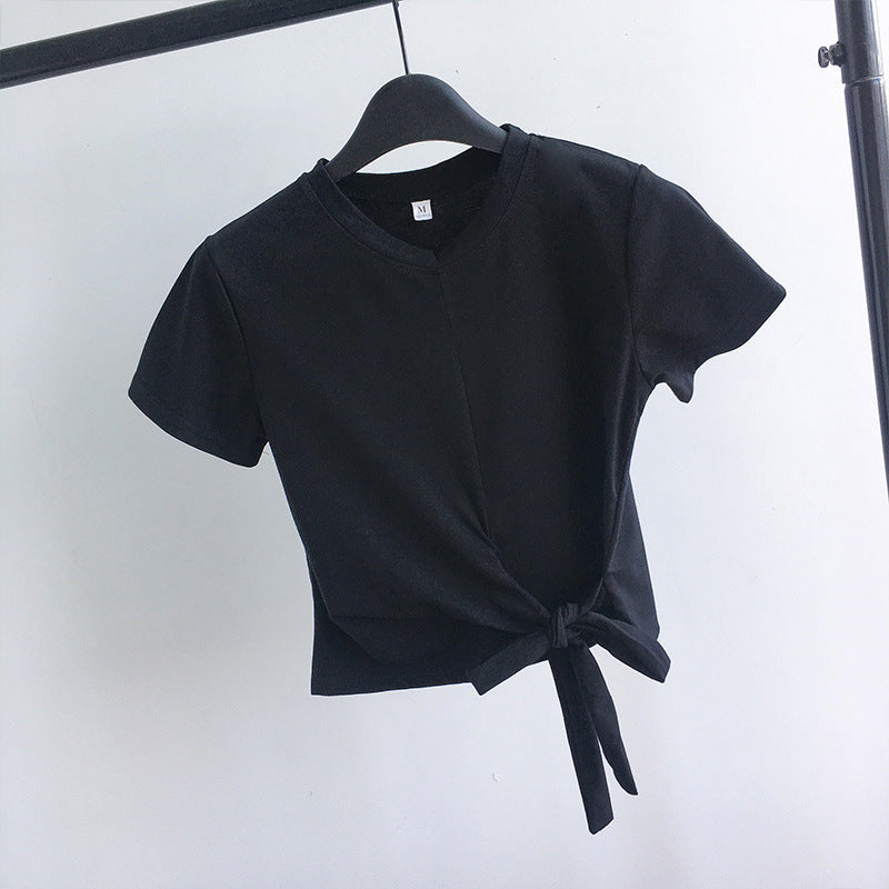 Damen Cropped T-Shirt Lässiger Schnitt Seitlicher Knoten