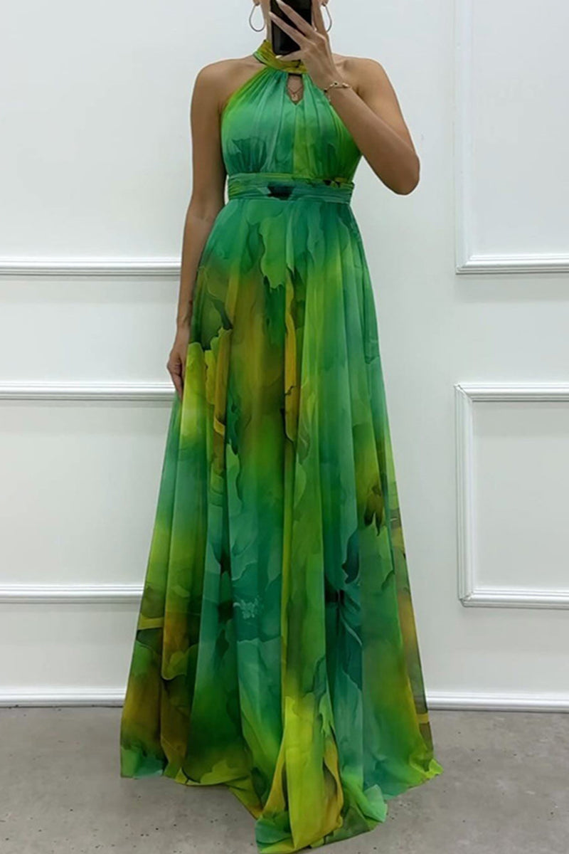 Eveloria Damen Abendkleid Schnürung Kontrasthals Gradientfarben