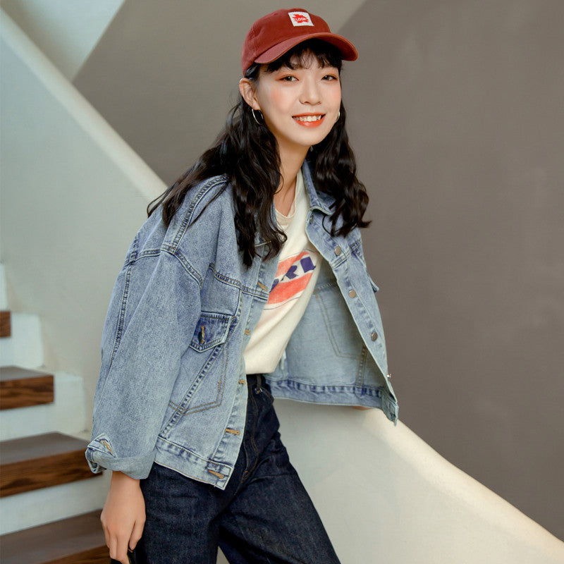 Damen Oversized Jeansjacke Lässig Blau Eveloria