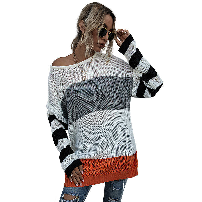 Damen Überwurf-Pullover Streifenmuster Eveloria