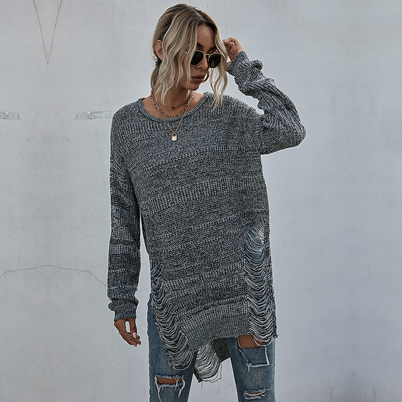 Damen Strickpullover Lässig Asymmetrisch