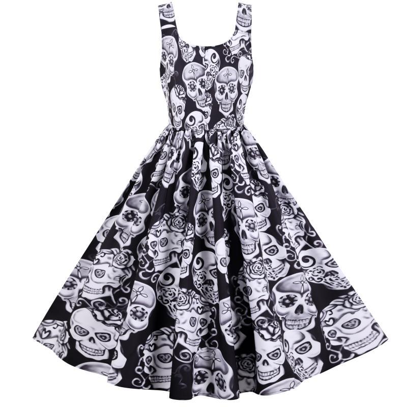 Damen Retro A-Linien Kleid mit Totenkopf-Design