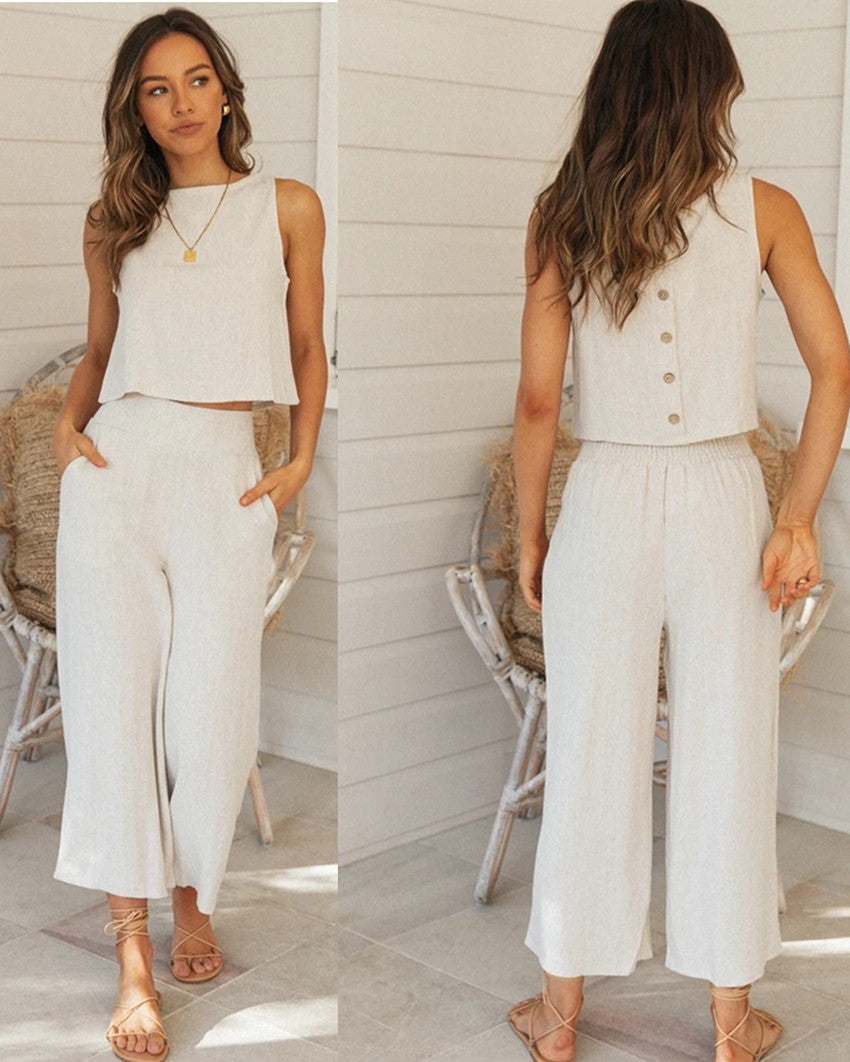 Damen Zweiteiliges Set Cropped Oberteil Weite Hose Eveloria