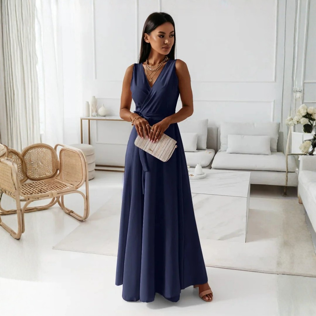 Damen Hochzeitsgastkleid Elegantes Wickel Maxikleid