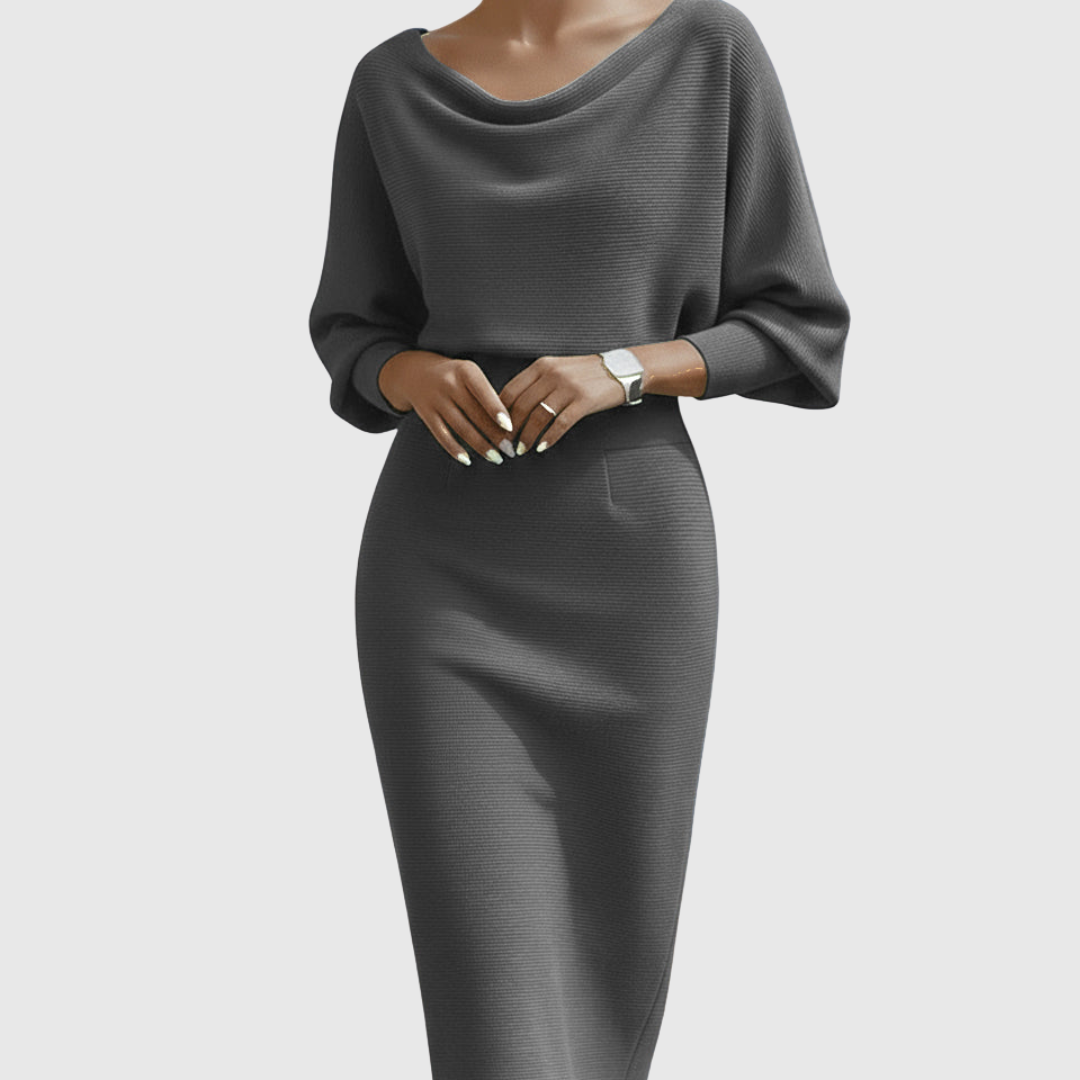Damen Elegantes Strick Midi Kleid Drapiert
