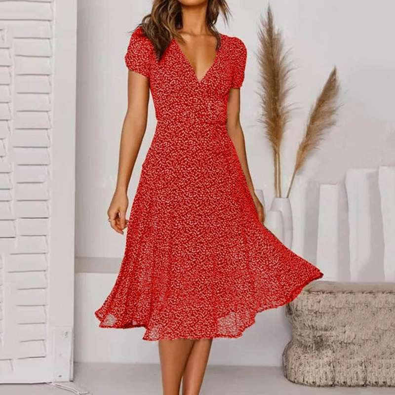 Damen Kleid V-Ausschnitt Lässig