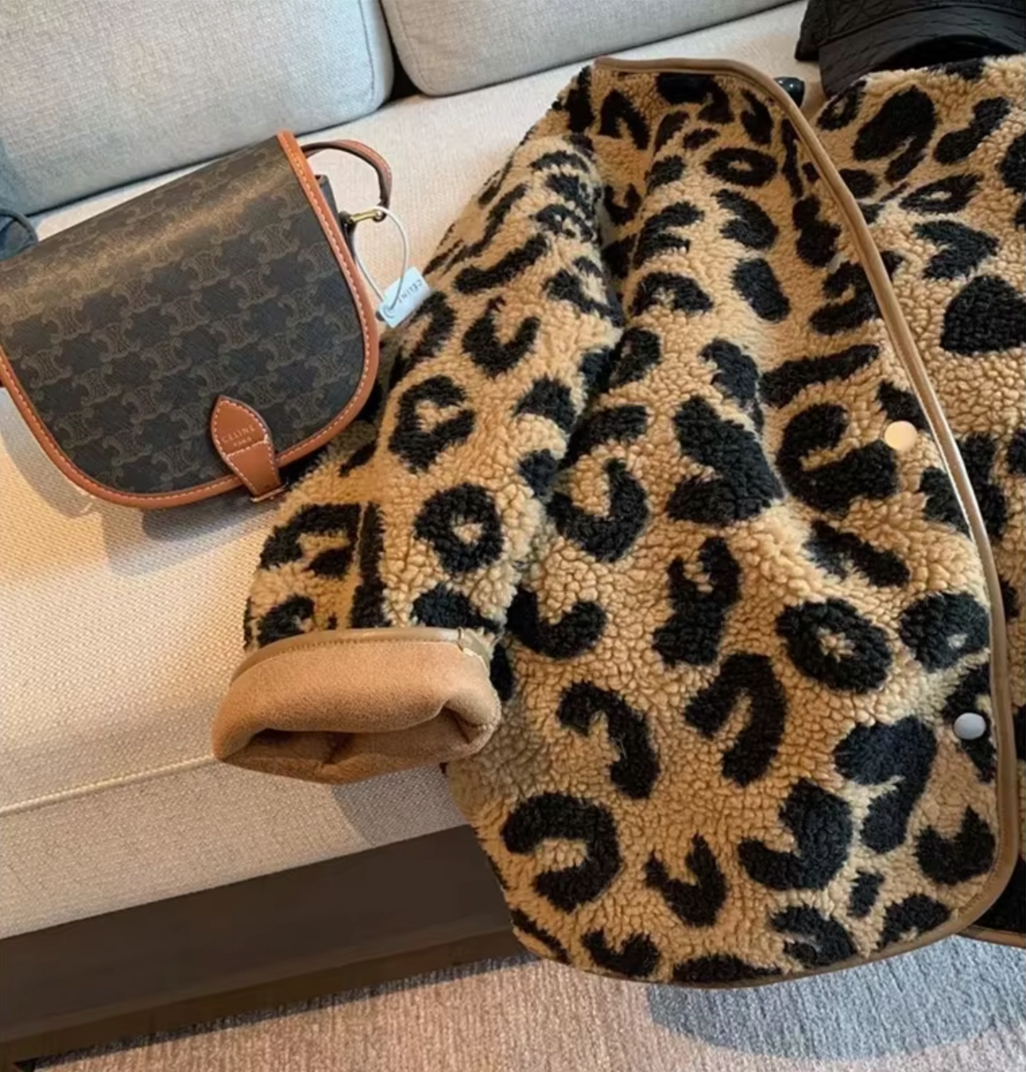 Eveloria Damen Leopardenmuster Fleecejacke