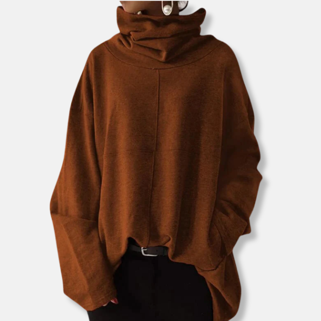 Eveloria Damen Sweatshirt Baumwollmischung Übergroß Drapierter Kragen
