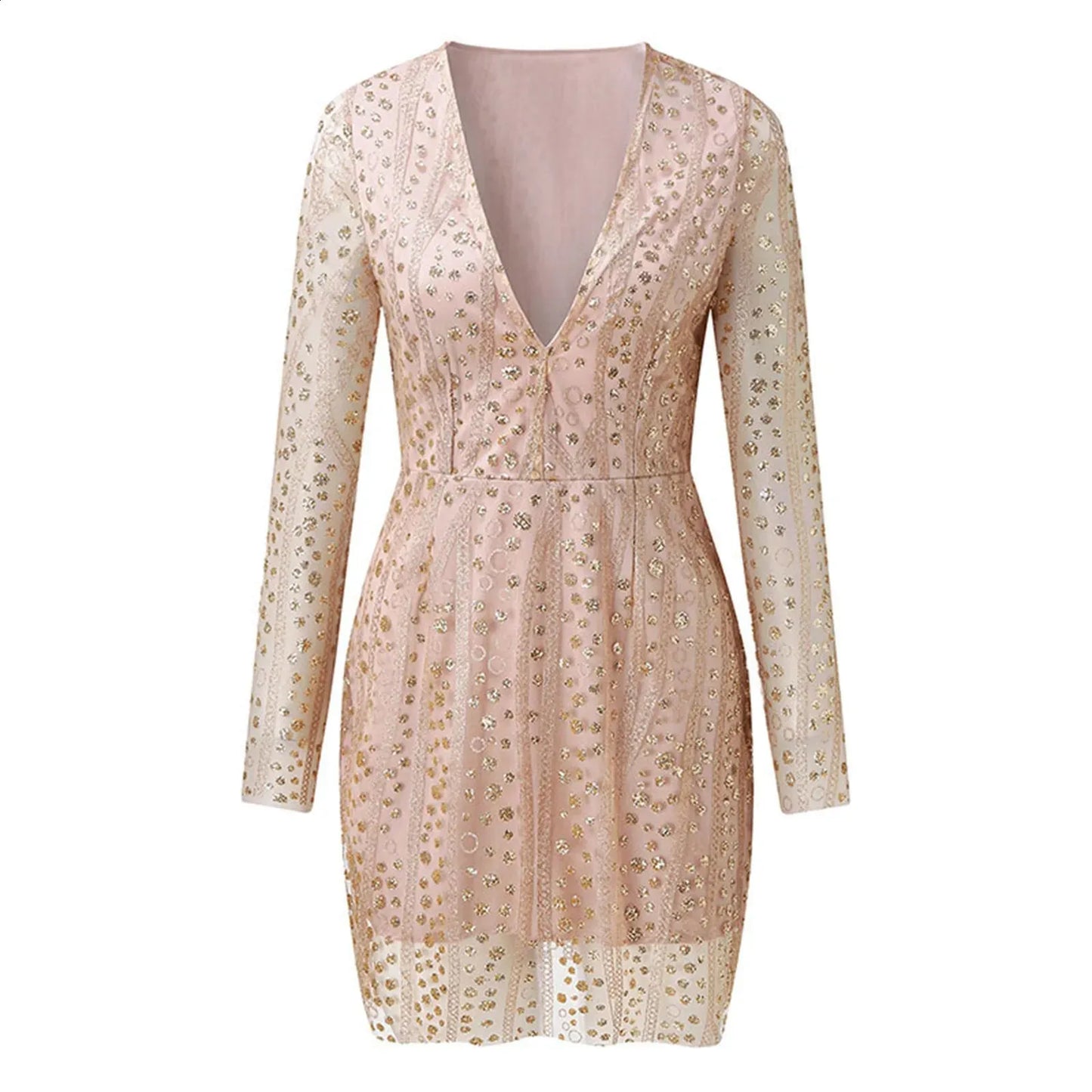 Damen Paillettenkleid Gold Durchsichtig für Party