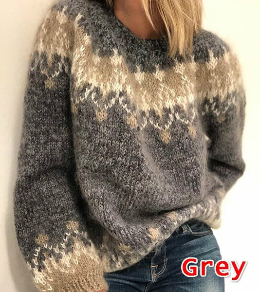 Damen Pullover Geometrisches Muster Weich Grün