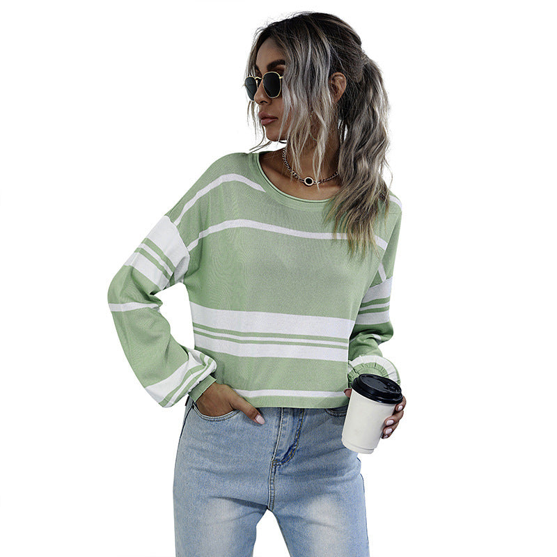 Damen Strickpullover Gestreift Locker Eveloria