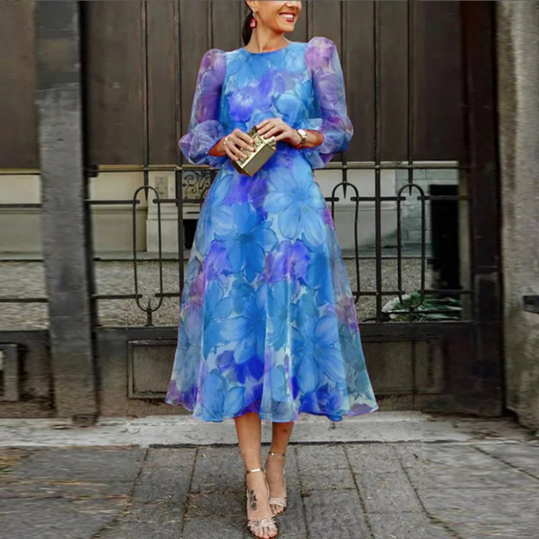 Damen Hochzeitsgastkleid Formelles Blumen-Midi-Kleid