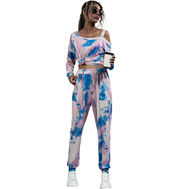 Damen Sportliches Zweiteiler-Set Lässig Tie-Dye Design Eveloria