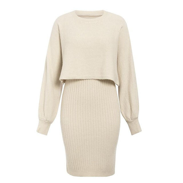 Damen Strickkleid Abnehmbar Rippstruktur Elegantes Design