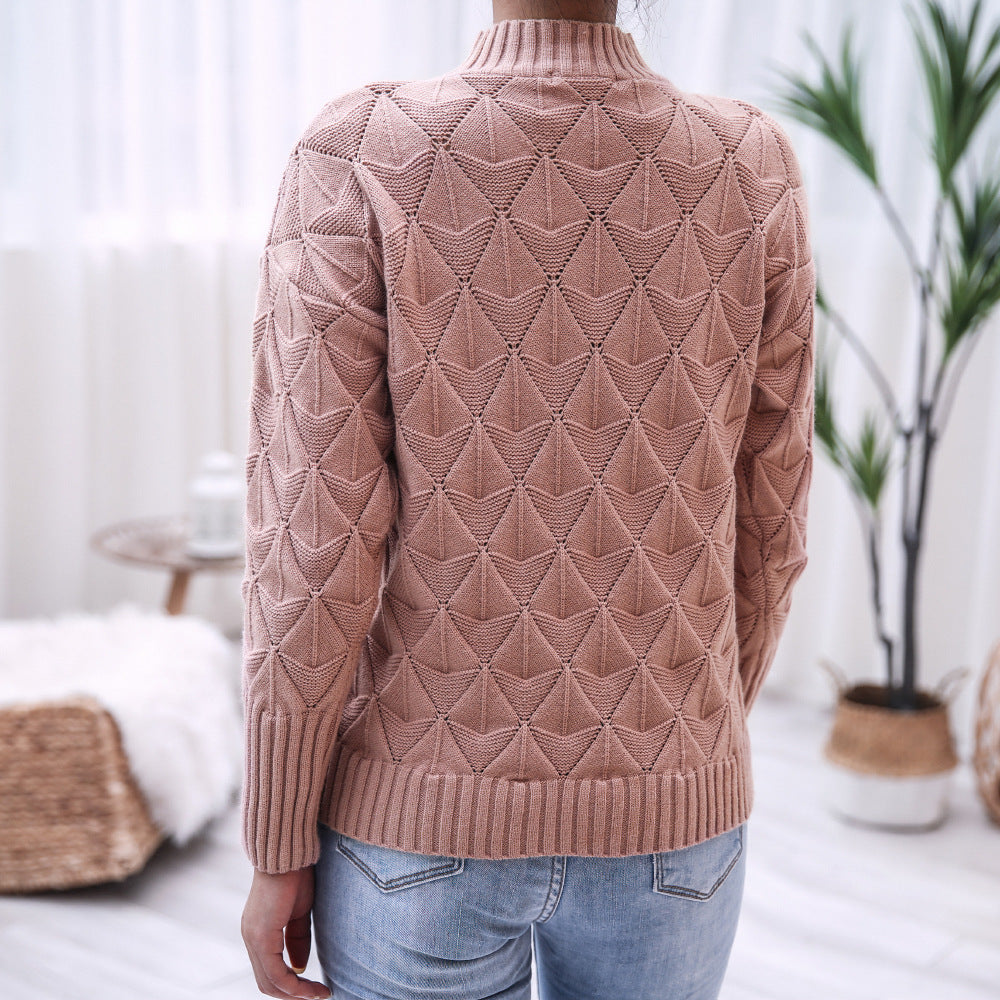 Damen Strickpullover mit Strukturmuster und hohem Kragen