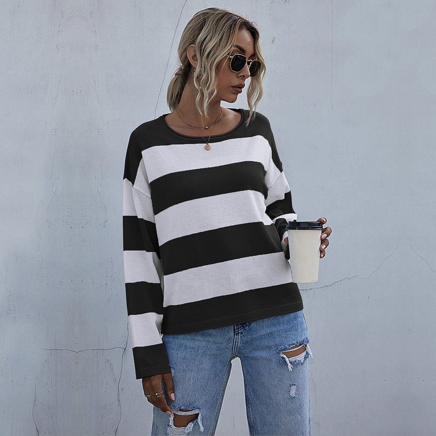 Damen Oversized Pullover Breite Streifen Eveloria