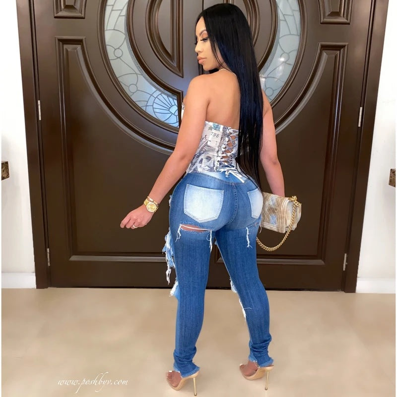 Damen Skinny Jeans Destroyed High Waist Eveloria
