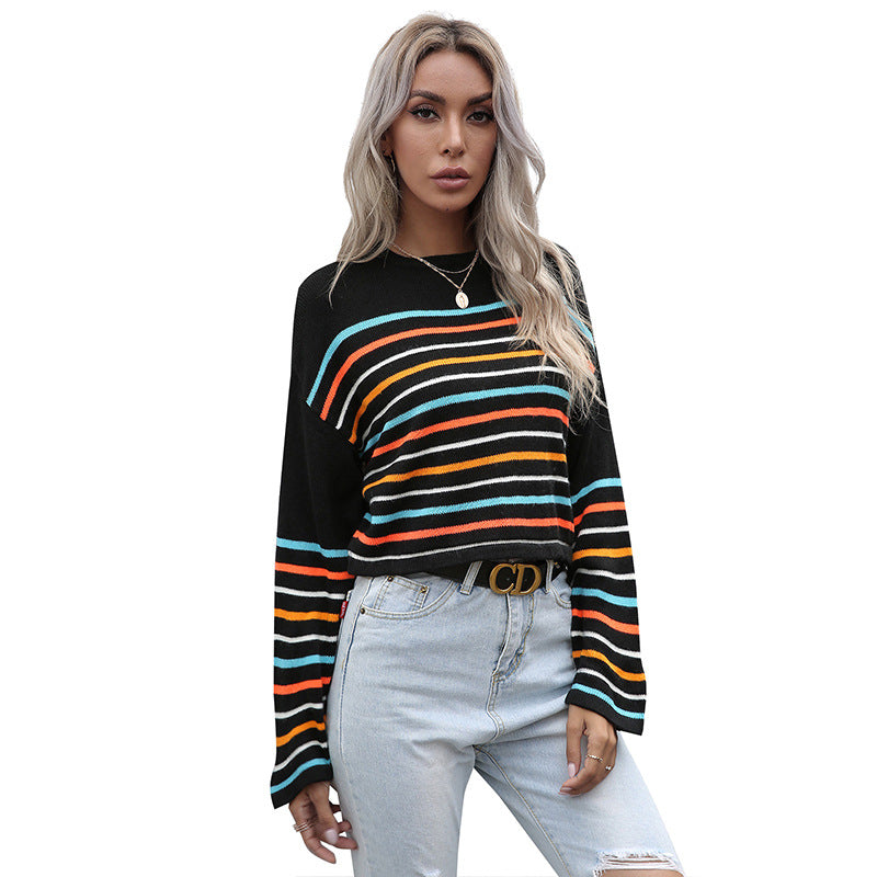 Damen Pullover Gestreift Rundhals Lässiger Schnitt