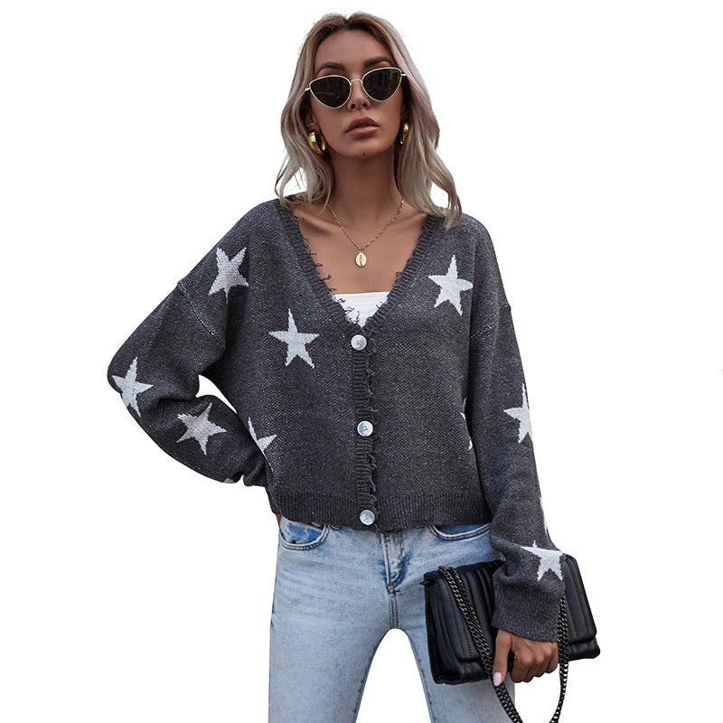 Damen Strickjacke Sternenmotiv Fransen Eveloria