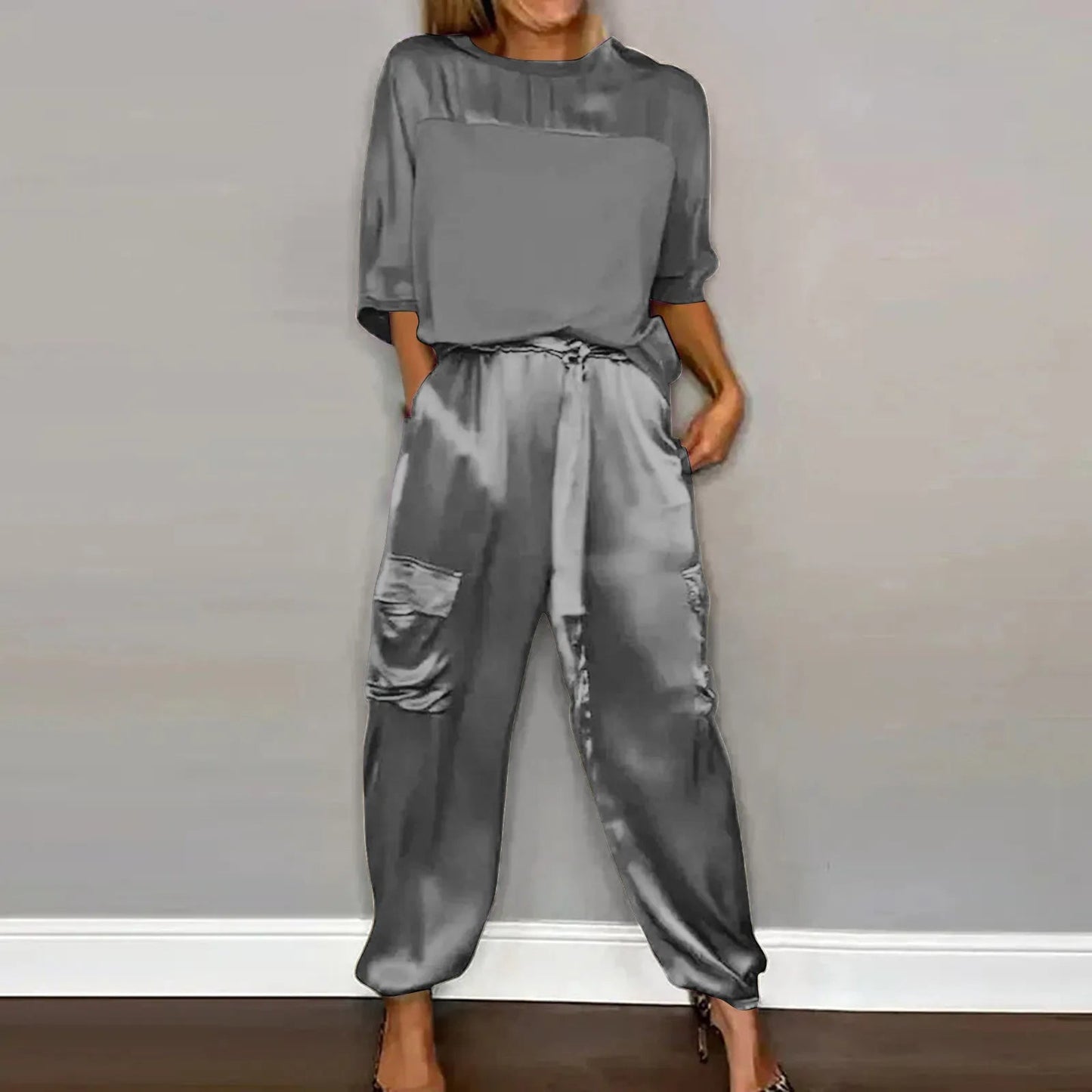 Eveloria Damen Satin Zweiteiler