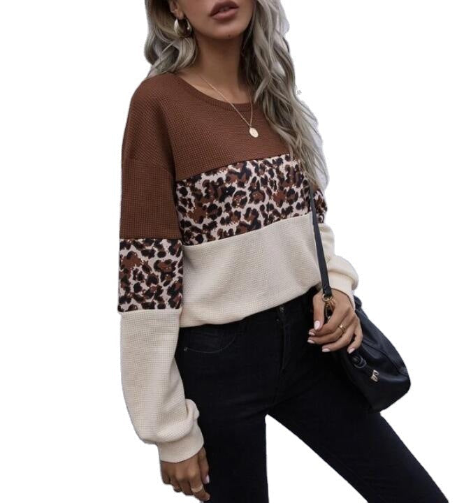 Damen Pullover Leopardenmuster Strukturiert Grau
