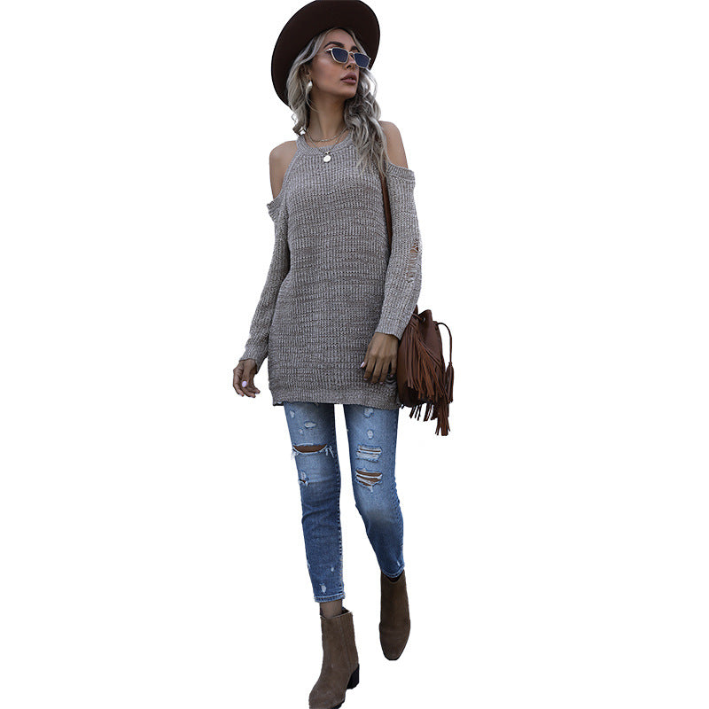 Damen Off-Shoulder Strickpullover Luftig Modern Eveloria
