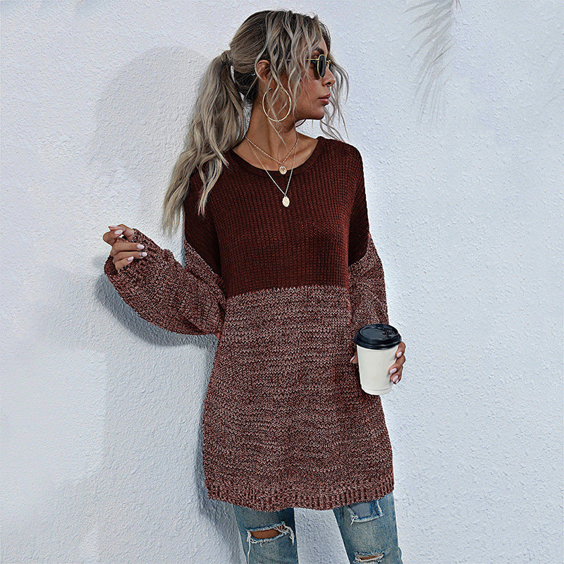 Damen Strickpullover Oversized Lässig Farbkontrast