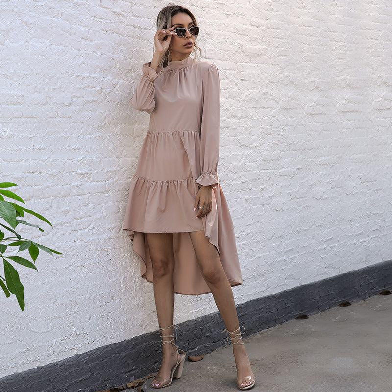 Damen Asymmetrisches Wickelkleid Voluminöse Rüschen Eleganter