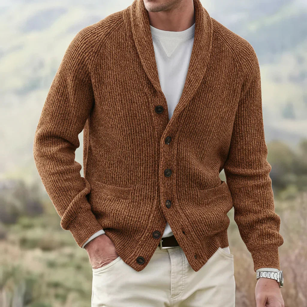 Herren Strickjacke Schalkragen Knopfleiste Beige