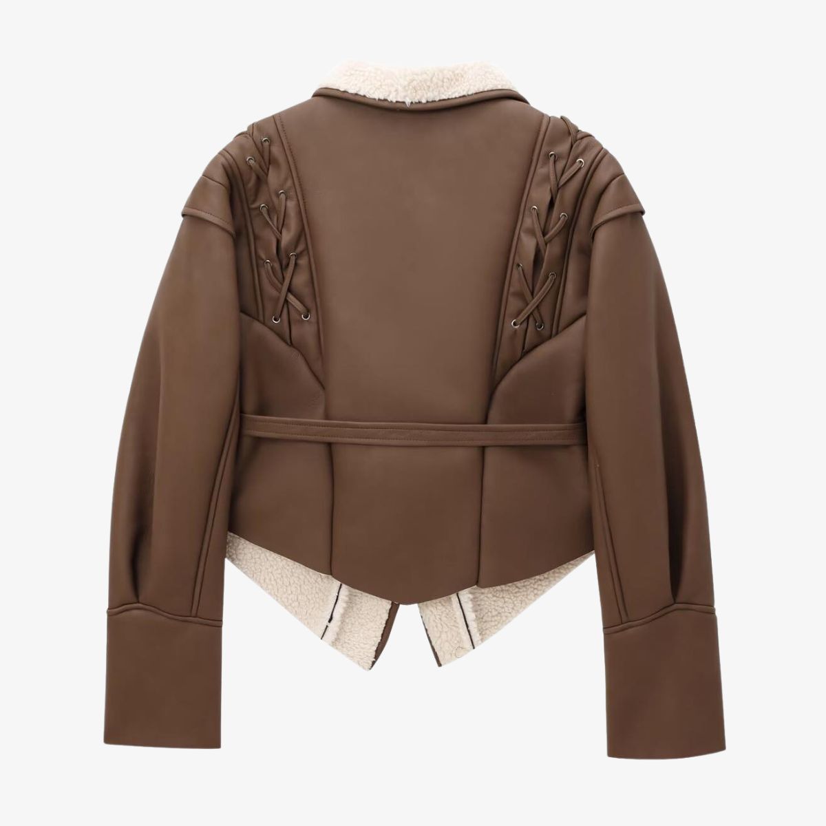 Paloma Damen Kunstlederjacke Teddyfutter Schnürung